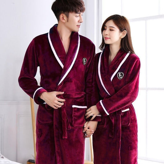 Flannel Thickened Long Section Bathrobe Men and Women