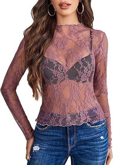 Women's Lace Blouse Transparent Shirt