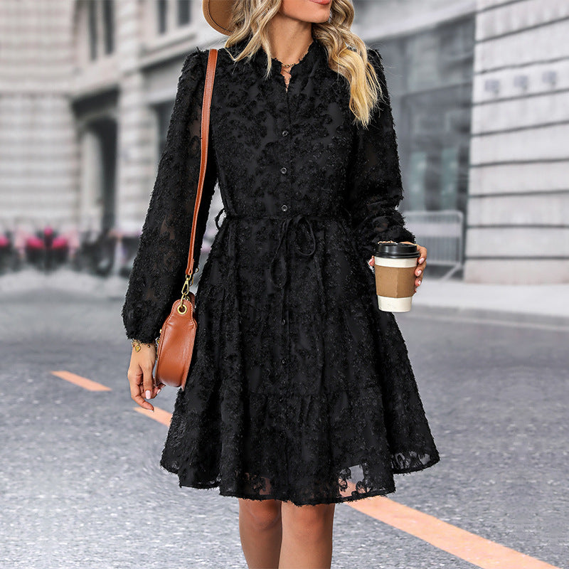 Lace-Tied Long Sleeve Dress