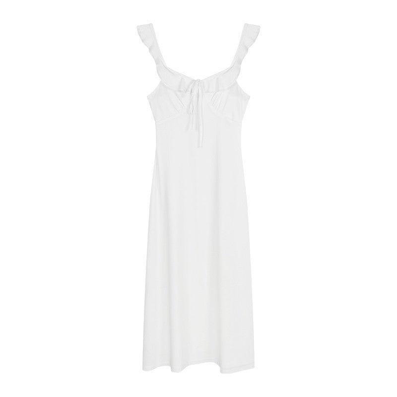 Gentle White Suspender Backless Dress