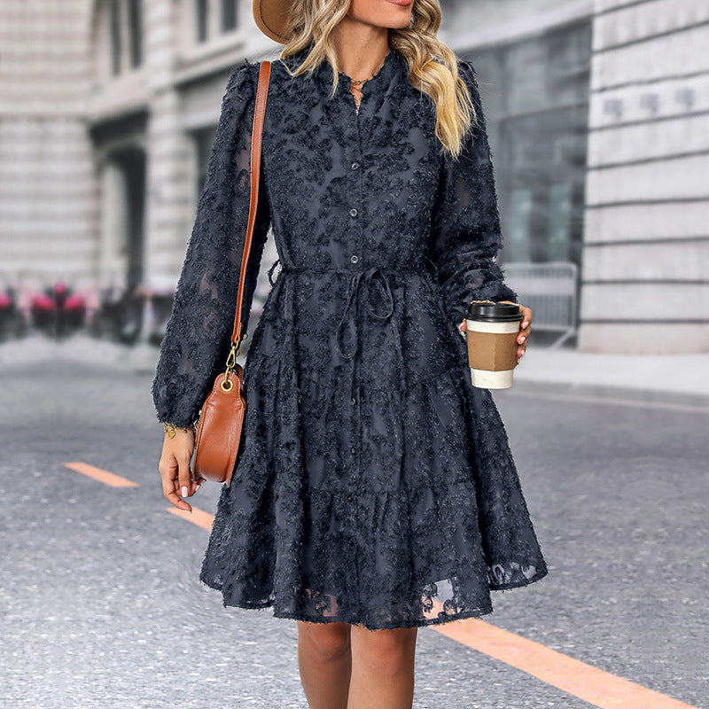 Lace-Tied Long Sleeve Dress