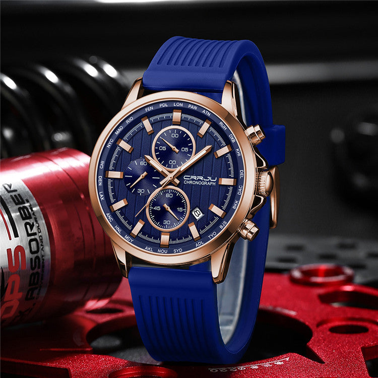 New Men's Silicone Strap Six-pin Casual Watch