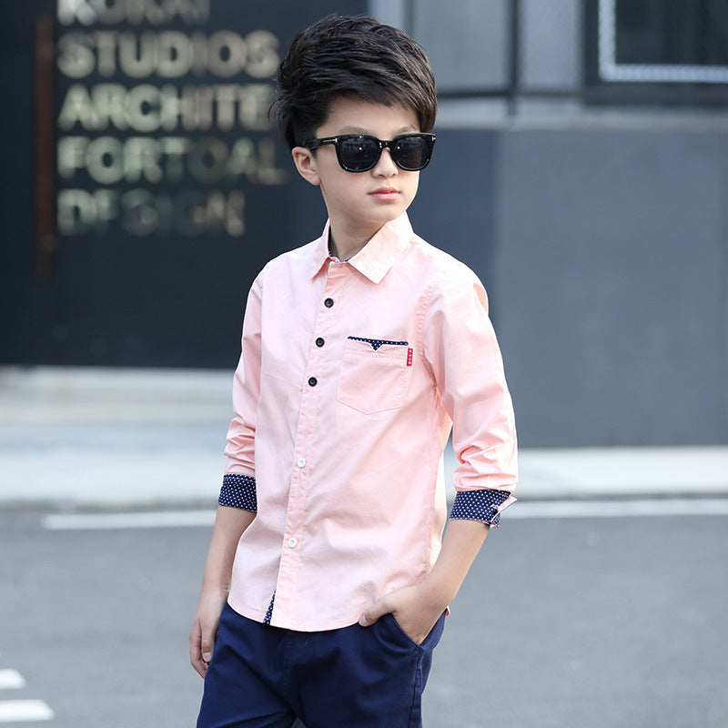 Boy's Lapel Polka Dot Shirt